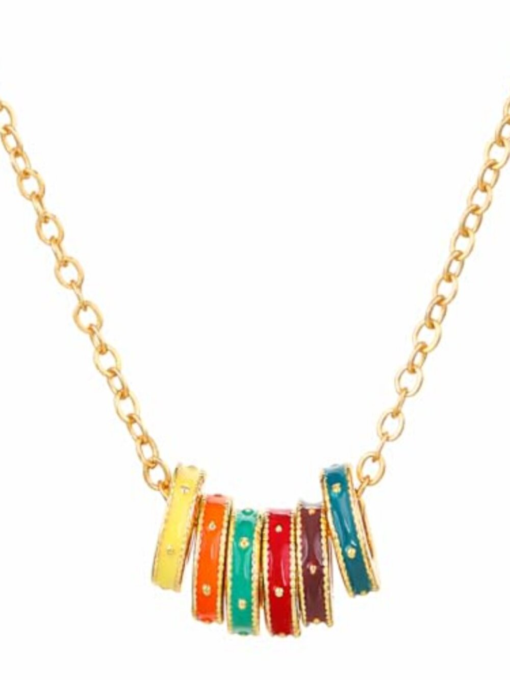 Colorful Enamel Ring Necklace for Women, Rainbow Multi-Color Bead Pendant